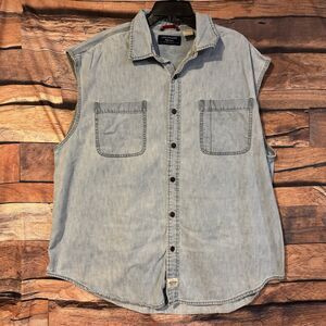 Levi's Men's XXL Blue Denim Sleeveless Shirt Signature Collared Button Up Vest